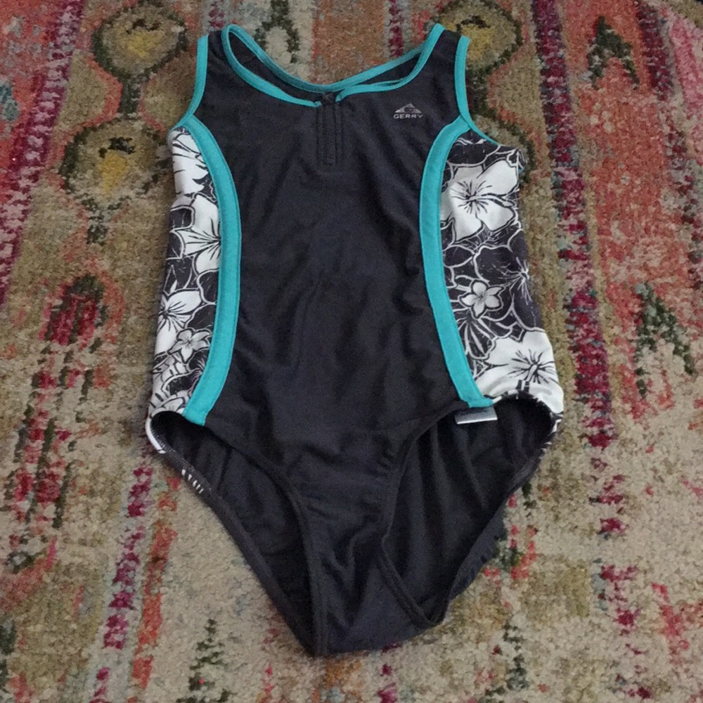 Teal great and white swimsuit